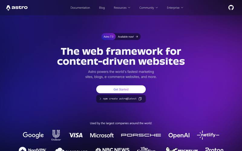 Screenshot of astro.build