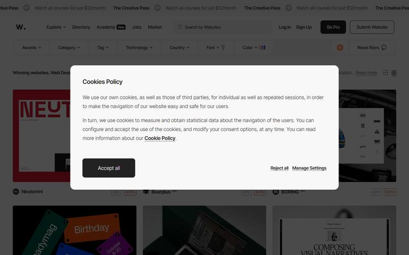 Screenshot of awwwards.com/websites