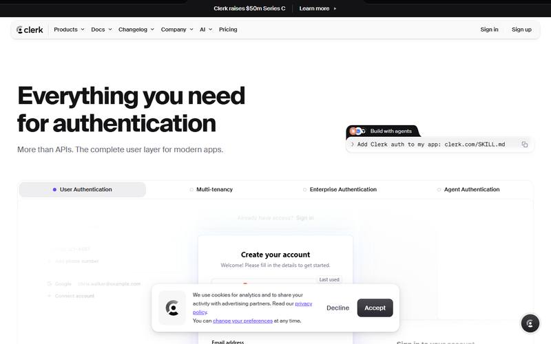 Screenshot of clerk.com