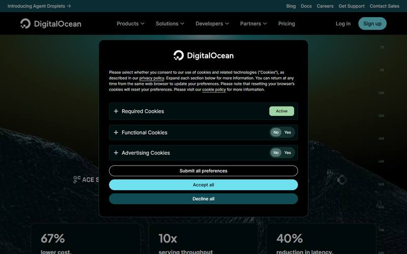 Screenshot of digitalocean.com