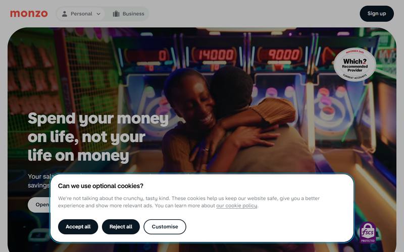 Screenshot of monzo.com