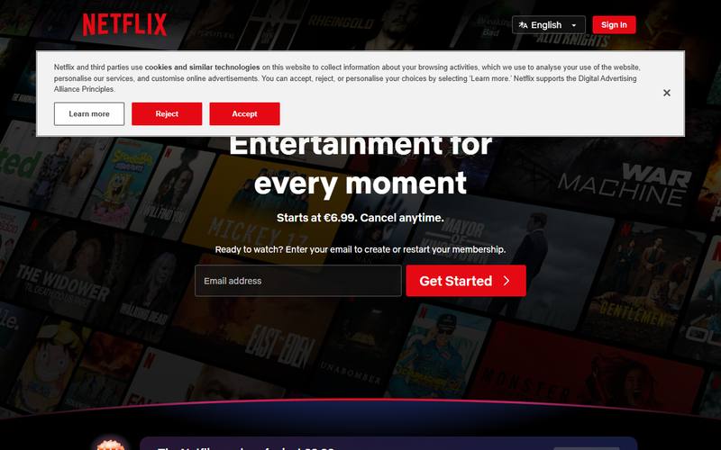Screenshot of netflix.com