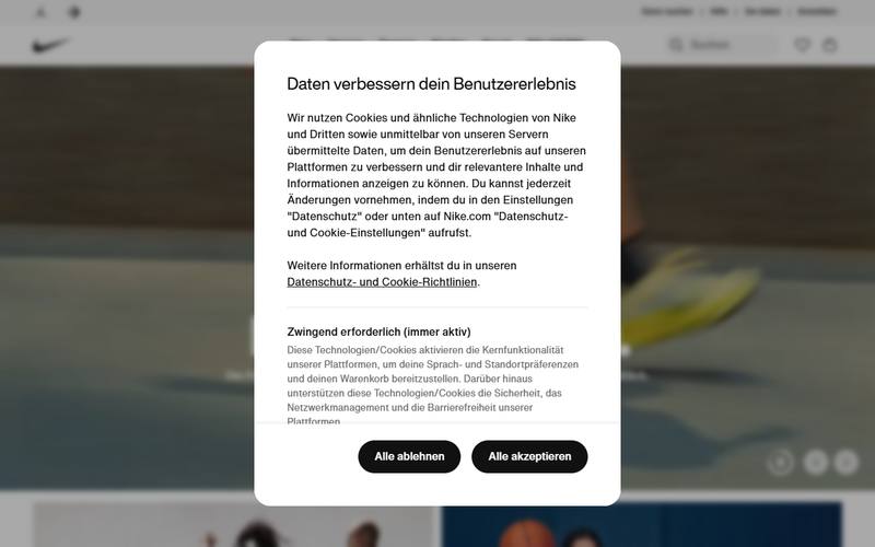 Screenshot of nike.com