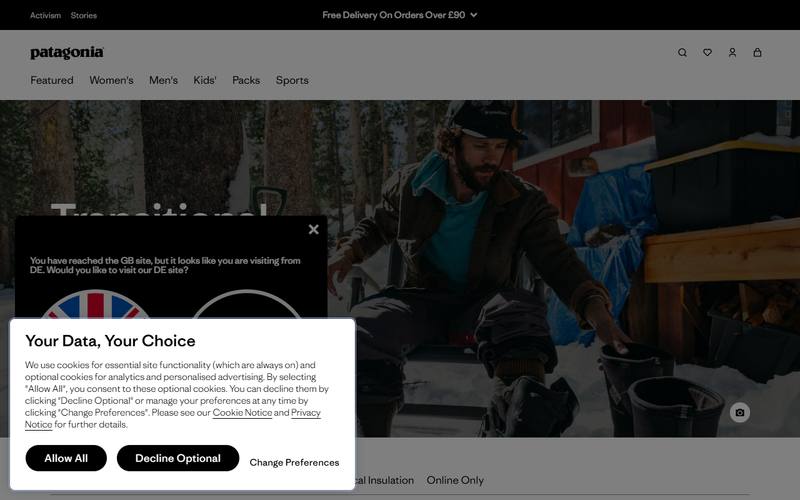Screenshot of patagonia.com
