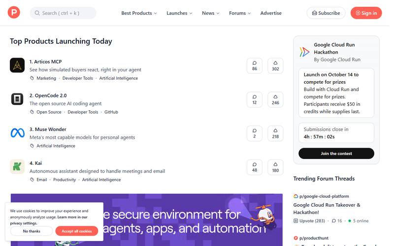 Screenshot of producthunt.com