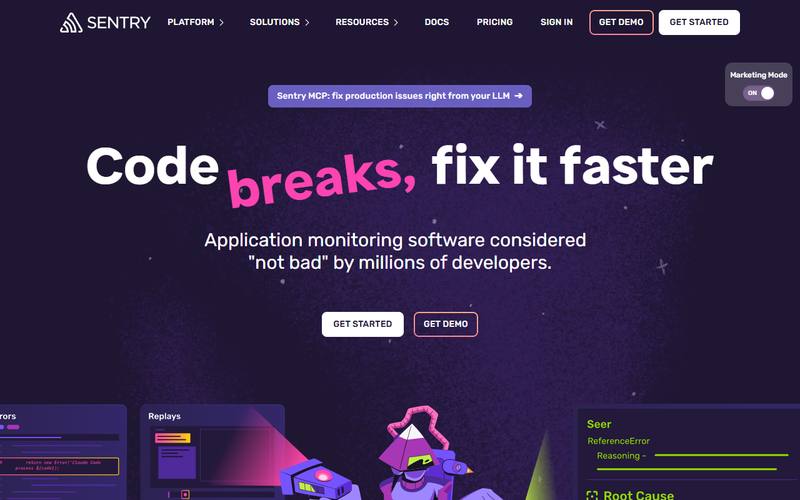 Screenshot of sentry.io