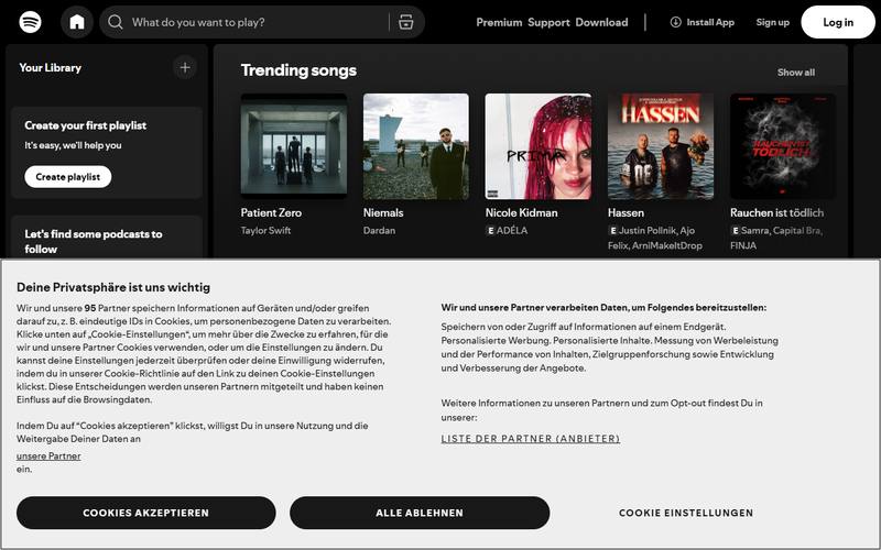 Screenshot of spotify.com