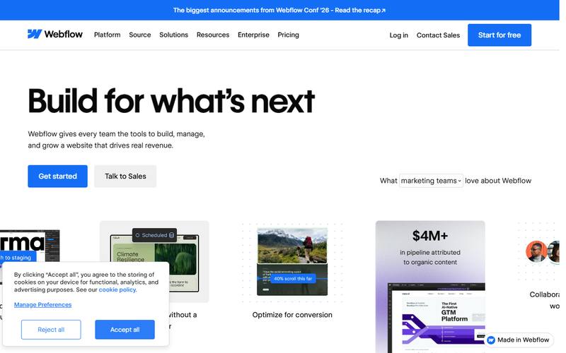 Screenshot of webflow.com